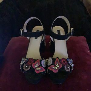 TopShop Velvet Embellished Chunky Heel Sandal